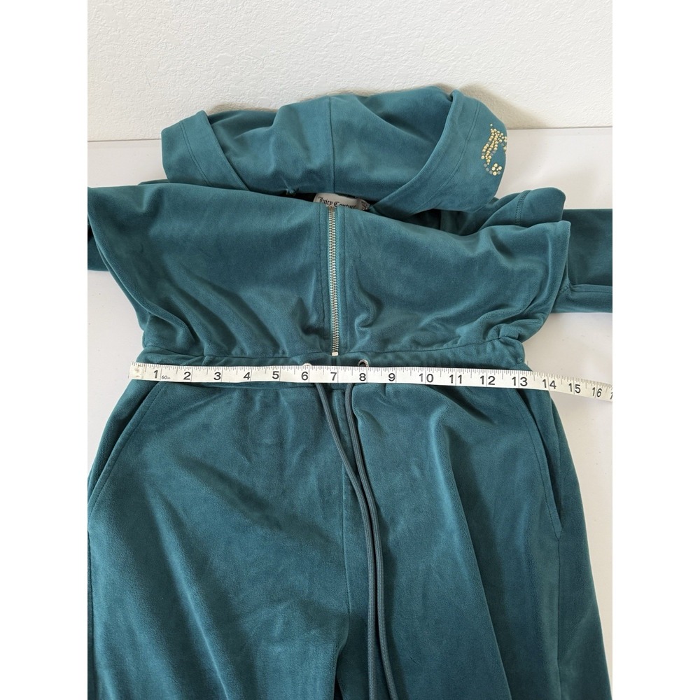 Juicy Couture Y2K Jumpsuit‎ Women's XS Velour Teal Hooded Track Soft Feel - Picture 8 of 12